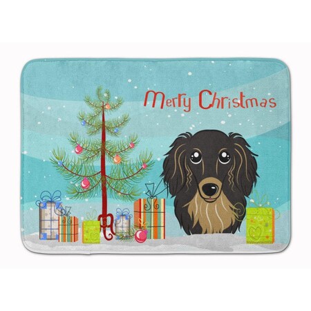Carolines Treasures Christmas Tree Longhair Black Dachshund Machine Washable Memory Foam Mat BB1585RUG
